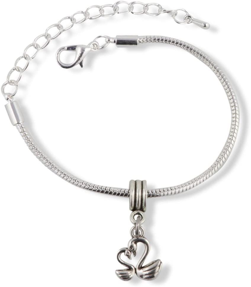 Emerald Park Jewelry Swans Two ( Big and Small ) Snake Chain Charm Bracelet