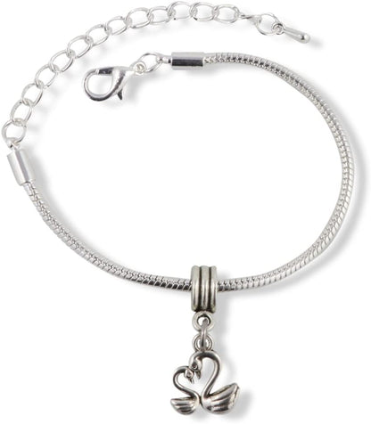 Emerald Park Jewelry Swans Two ( Big and Small ) Snake Chain Charm Bracelet