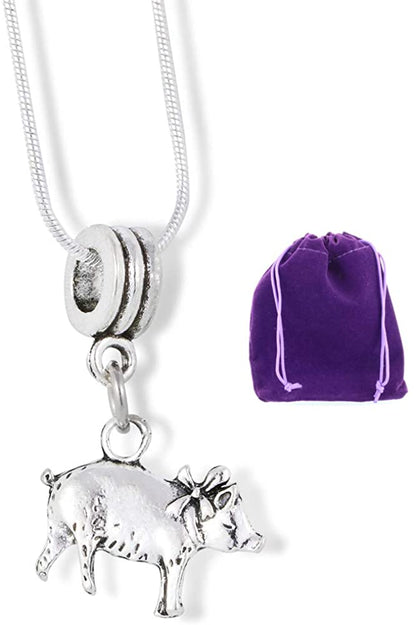 Pig Gifts for Pig Lovers | Pig Necklace or Pigs Gifts for Women of Pig with Ribbon make Great Pig Party Favors for Pig or Swine Lovers of Farm Gifts for Women and Farm Jewelry for Women and Men