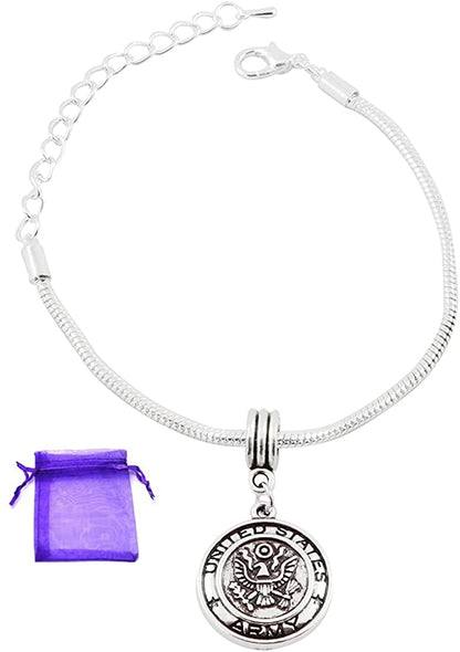 Emerald Park Jewelry United States Army Snake Chain Charm Bracelet