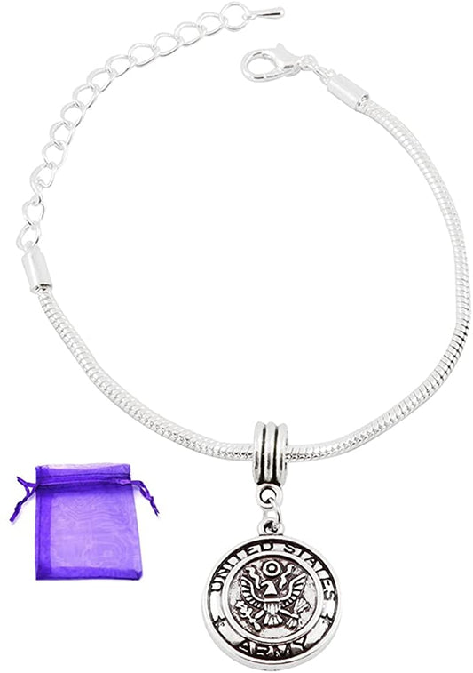 Emerald Park Jewelry United States Army Snake Chain Charm Bracelet