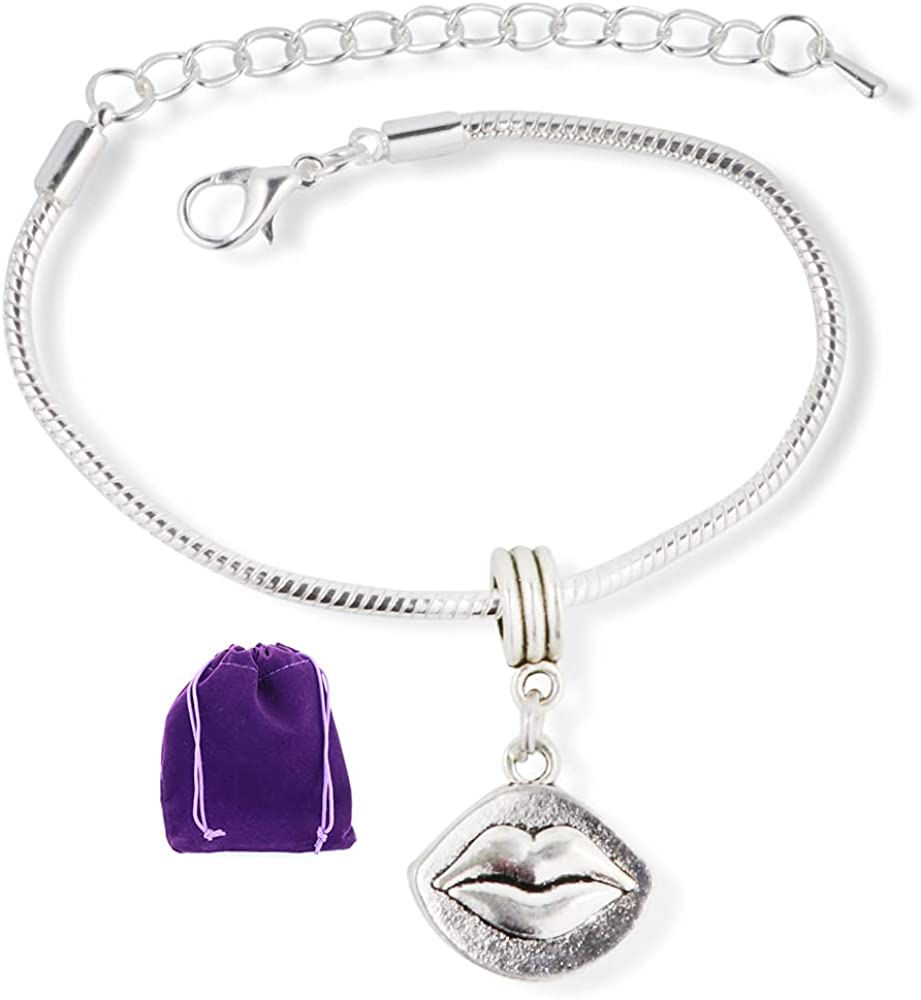 Lips on Oval Snake Chain Charm Bracelet