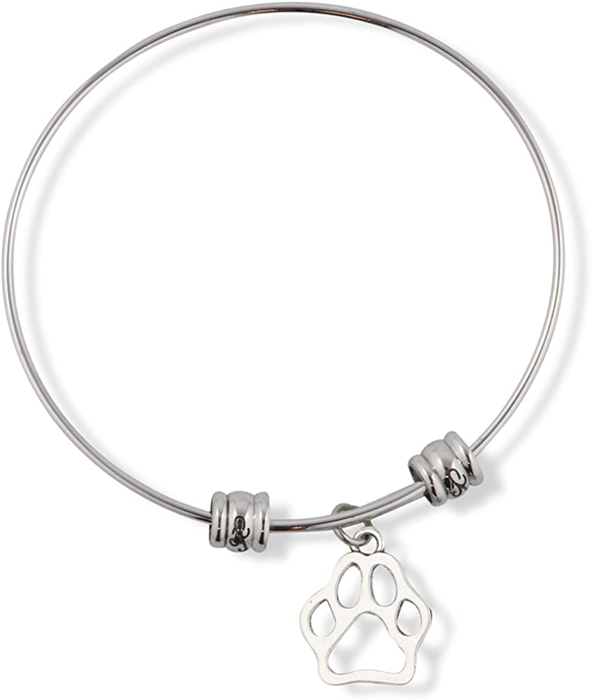Emerald Park Jewelry Dog Paw Outline Fancy Charm Bangle