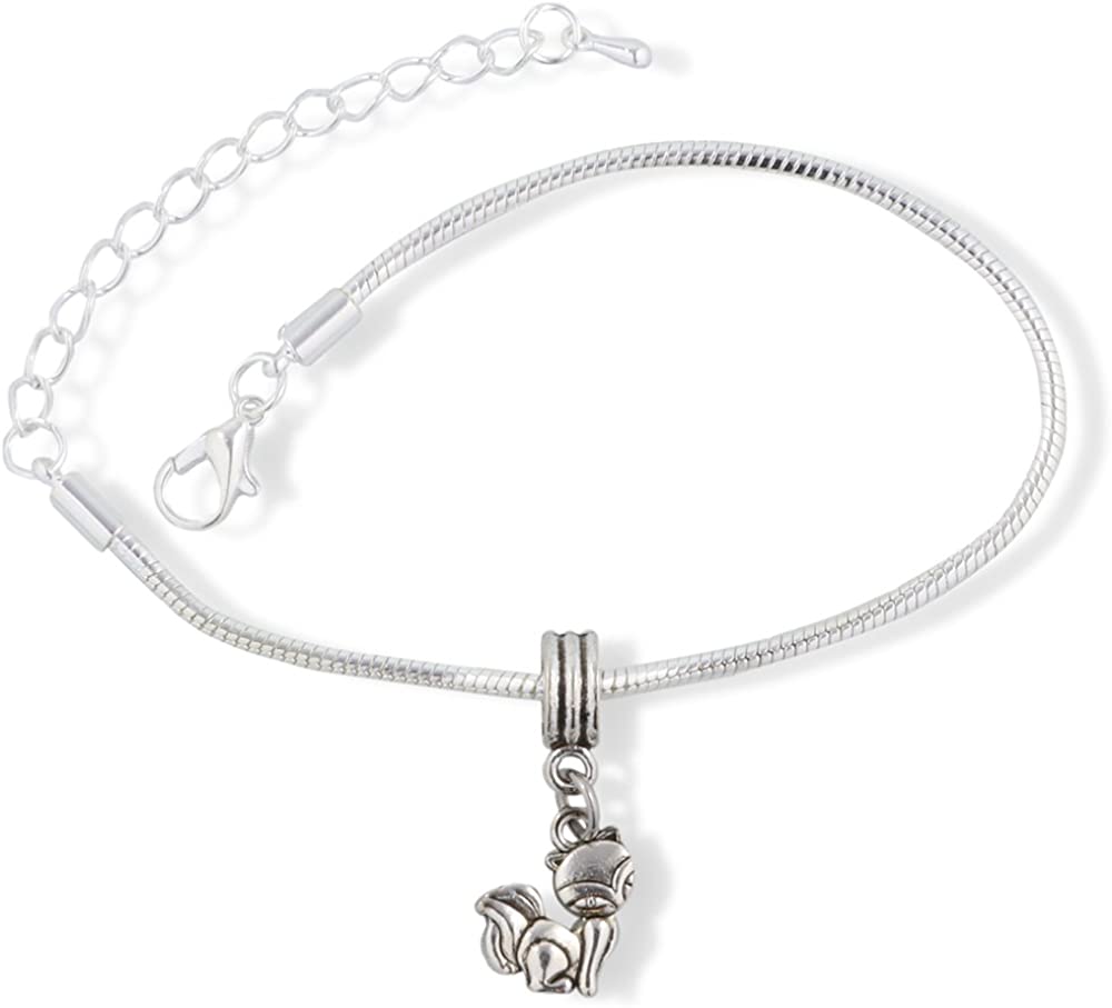 Cat with Squinty Eyes Snake Chain Charm Bracelet