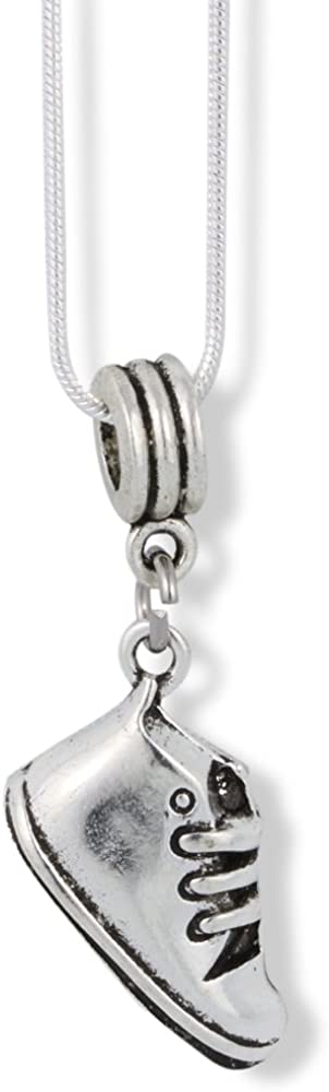 Emerald Park Jewelry Sneaker Baby Shoe with Laces (2 D) Charm Snake Chain Necklace