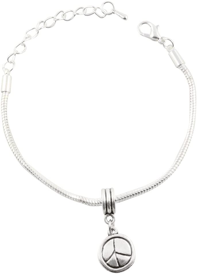 Emerald Park Jewelry Peace Sign Solid Snake Chain Charm Bracelet