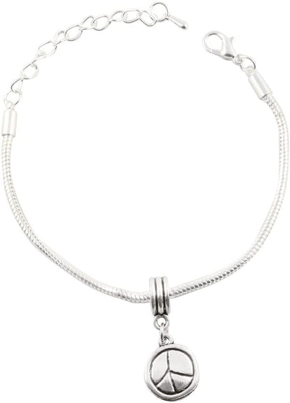 Emerald Park Jewelry Peace Sign Solid Snake Chain Charm Bracelet