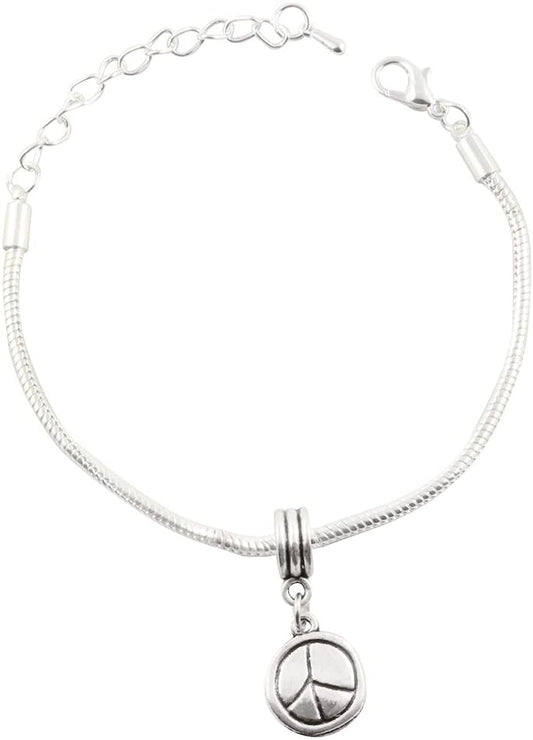 Emerald Park Jewelry Peace Sign Solid Snake Chain Charm Bracelet