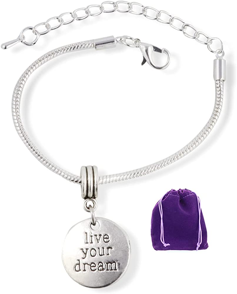 Live Your Dream Snake Chain Charm Bracelet