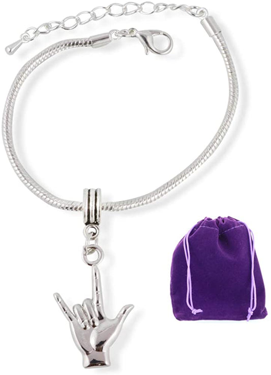 Love You Sign Language Bracelet | Stainless Steel Snake Chain Charm Bracelet