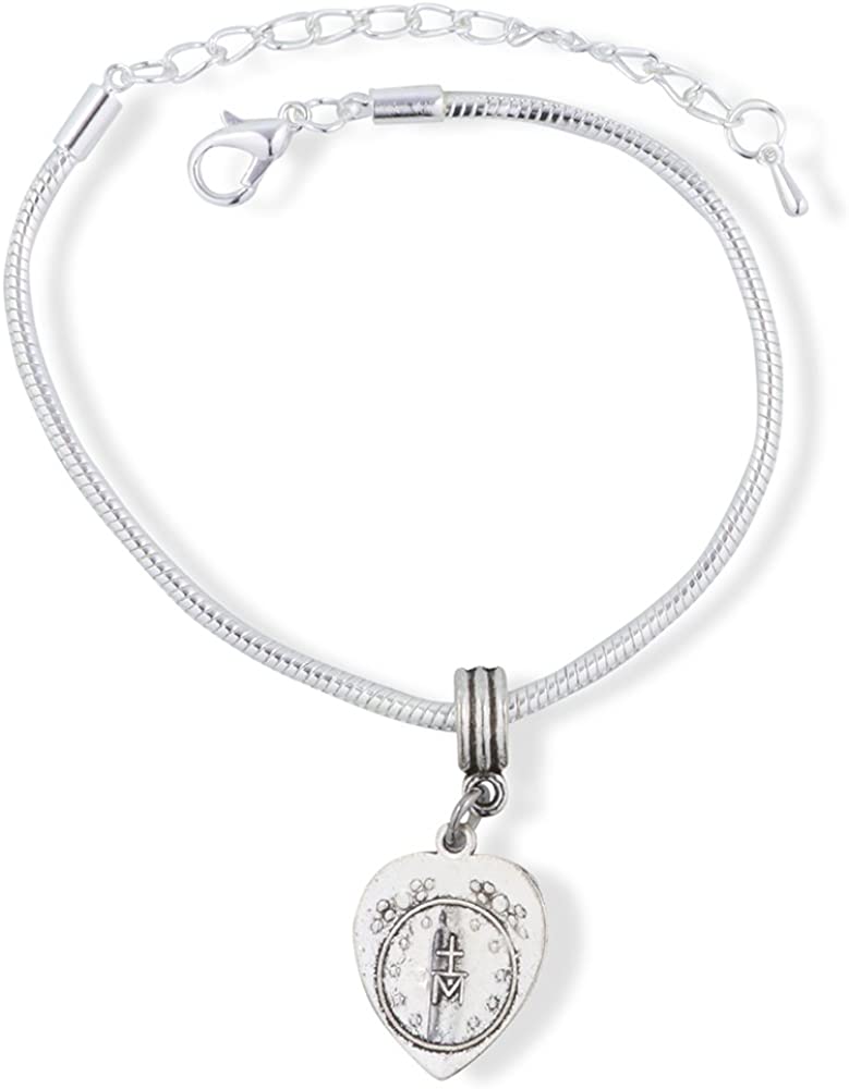 Emerald Park Jewelry Virgin Mary Pray for Us Snake Chain Charm Bracelet