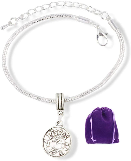 Pisces Gifts for Women | Hypoallergenic Stainless Steel Snake Chain Charm Bracelet Pisces Bracelet and Zodiac Bracelet A Perfect Pisces Gift or Pisces Jewelry for Women and Men