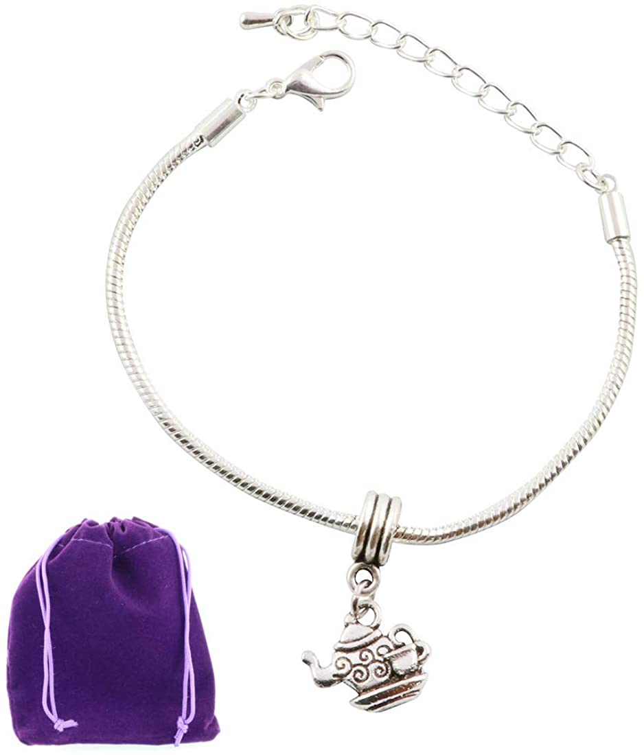 Tea Jewelry | Teapot Bracelet Hypoallergenic Stainless Steel Snake Chain Charm Bracelet The perfect Teapot Jewelry for Women or Men can also be Tea Cup Jewelry