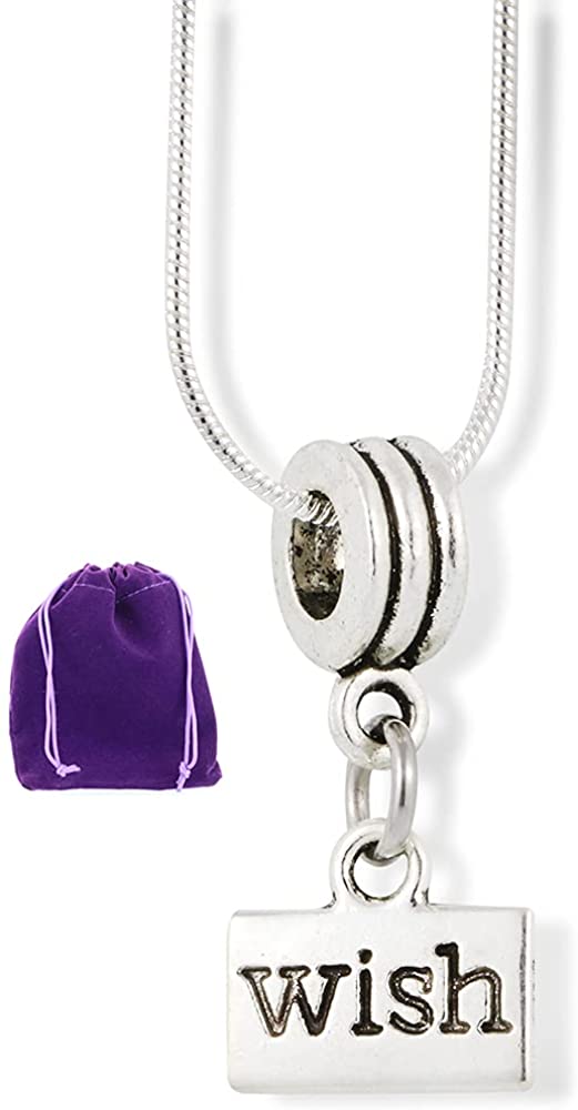 Wish on a Rectangle Inspirational Saying Charm Snake Chain Necklace