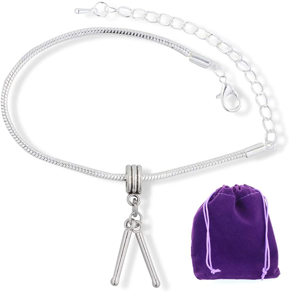 Drum Bracelet | Drumsticks Jewelry Drum Gifts for Drummers Hypoallergenic Stainless Steel Snake Chain Bracelet for your Musical Charms and Musical Instrument Jewelry and a Great Gift for a Drummer