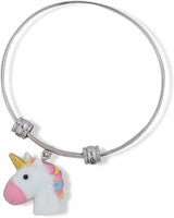 3D White Head Unicorn with Pink Nose Gold Horn Multi Colour Mane Fancy Charm Bangle