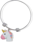 3D White Head Unicorn with Pink Nose Gold Horn Multi Colour Mane Fancy Charm Bangle