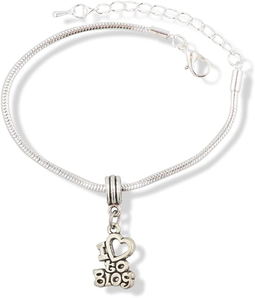 EPJ I Love to Blog Text Snake Chain Charm Bracelet