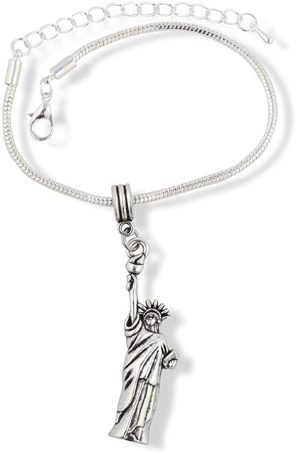 Emerald Park Jewelry Statue of Liberty Large Snake Chain Charm Bracelet