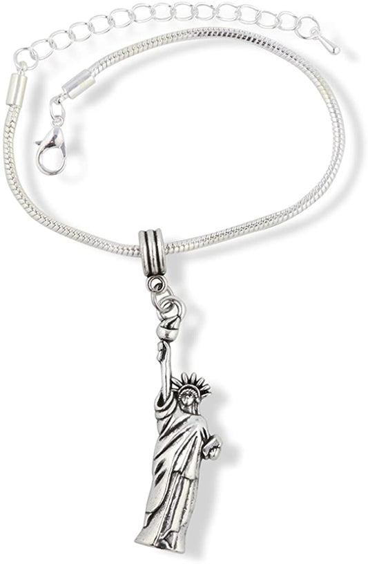 Emerald Park Jewelry Statue of Liberty Large Snake Chain Charm Bracelet