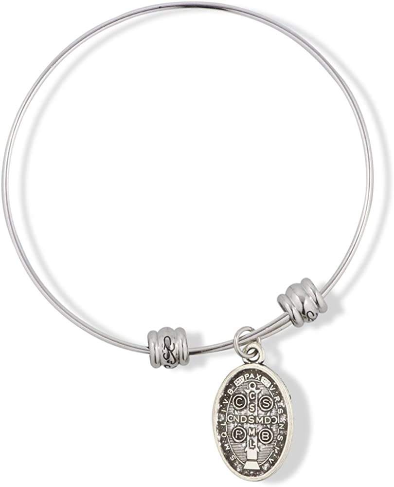 EPJ Catholic Gifts Saint St Benedict Medal San Benito Religious Jewelry Bracelet Bangle for Women Bracelet Bangle Charm Gifts Catholic Bracelet Bangle for Women Men Boys and Girls