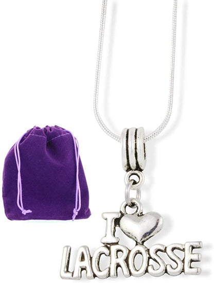 Lacrosse Gifts | I Love Lacrosse Necklace for Lacrosse Mens and Womens Lacrosse A Great Lacrosse Gift of Lacrosse Jewelry for Women and a Pendant Lacrosse for Men or Anyone that Loves Lacrosse Stuff