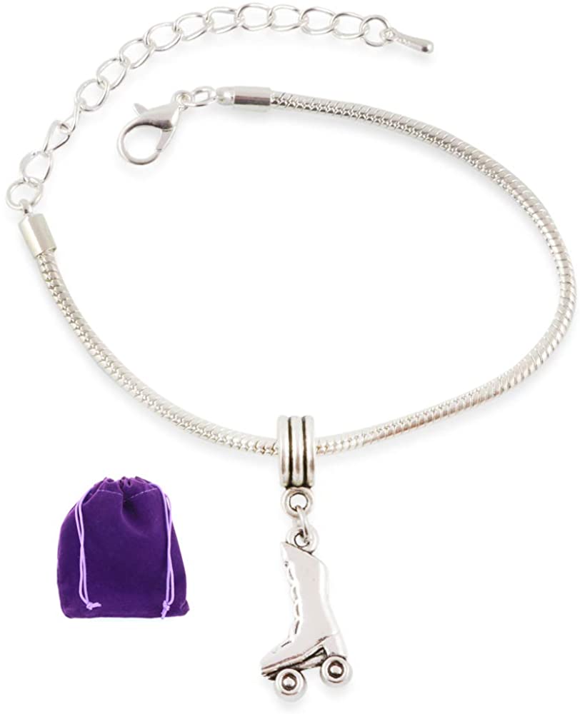 Roller Skate Bracelet | Roller Skate Charm on a Hypoallergenic Stainless Steel Snake Chain Charm Bracelet Great Roller Skate Accessories and Roller Derby Gifts for those that Love Roller Skating