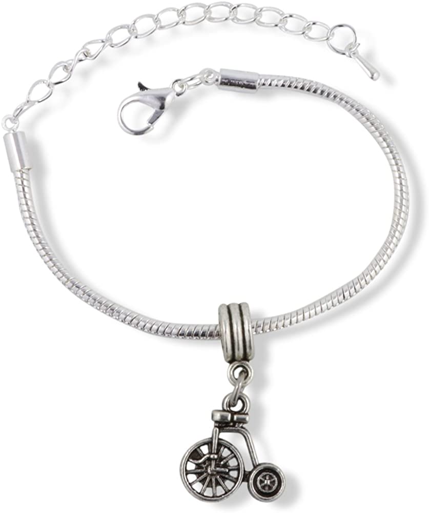 Bicycle Jewelry | Hypoallergenic Stainless Steel Snake Chain Charm Bracelet Bicycle Jewelry for Women and Gifts for Bike Enthusiasts Penny Farthing Bicycle Gifts for Women