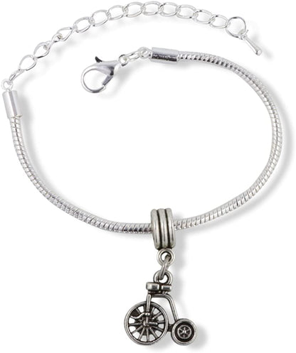 Bicycle Jewelry | Hypoallergenic Stainless Steel Snake Chain Charm Bracelet Bicycle Jewelry for Women and Gifts for Bike Enthusiasts Penny Farthing Bicycle Gifts for Women