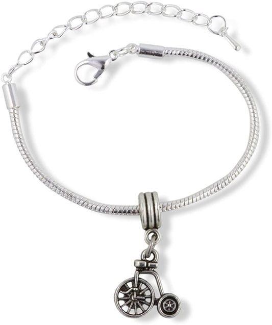 Bicycle Jewelry | Hypoallergenic Stainless Steel Snake Chain Charm Bracelet Bicycle Jewelry for Women and Gifts for Bike Enthusiasts Penny Farthing Bicycle Gifts for Women
