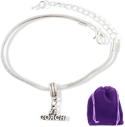 Basketball Coach Gifts | #1 Coach Gift Stainless Steel Snake Chain Charm Bracelet Best Basketball Coach Gift and Coach Gift for Women and Men Also for Lacrosse Softball Hockey Football and Baseball