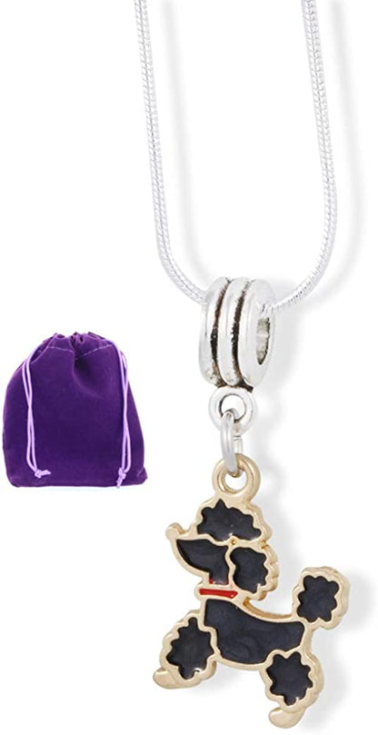 Emerald Park Jewelry Poodle with Red Collar Charm Snake Chain Necklace