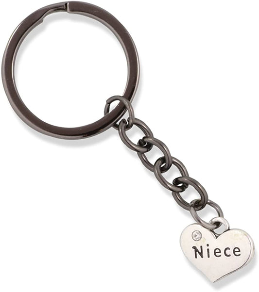 EPJ Niece on a Heart with Rhinestone Charm Keychain