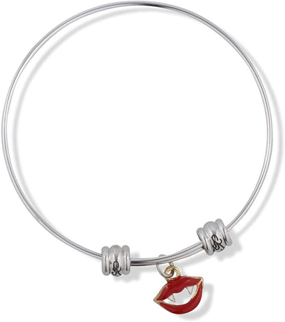 Red Lips with Teeth Fangs Fancy Charm Bangle