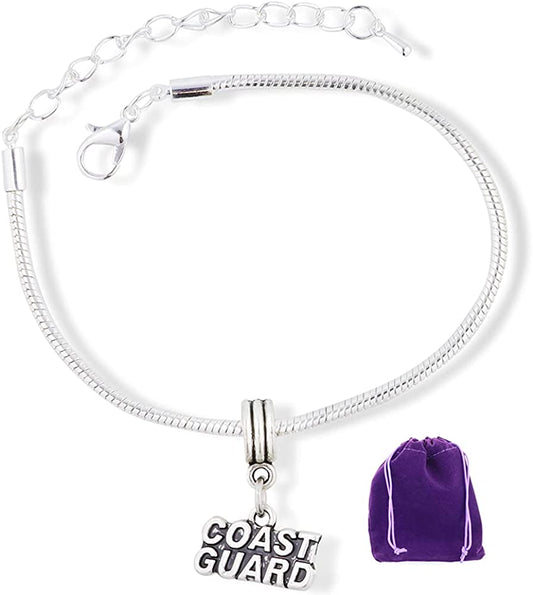 Coast Guard Text Snake Chain Charm Bracelet