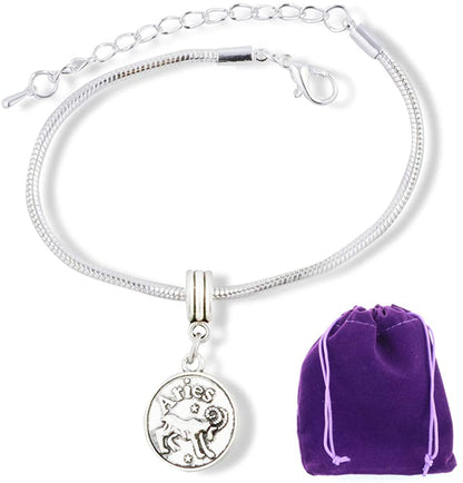 Emerald Park Jewelry Aries Astrology Sign Snake Chain Charm Bracelet