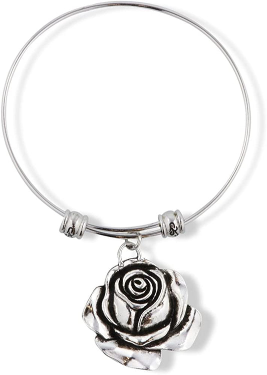 Rose Flower Large Fancy Charm Bangle