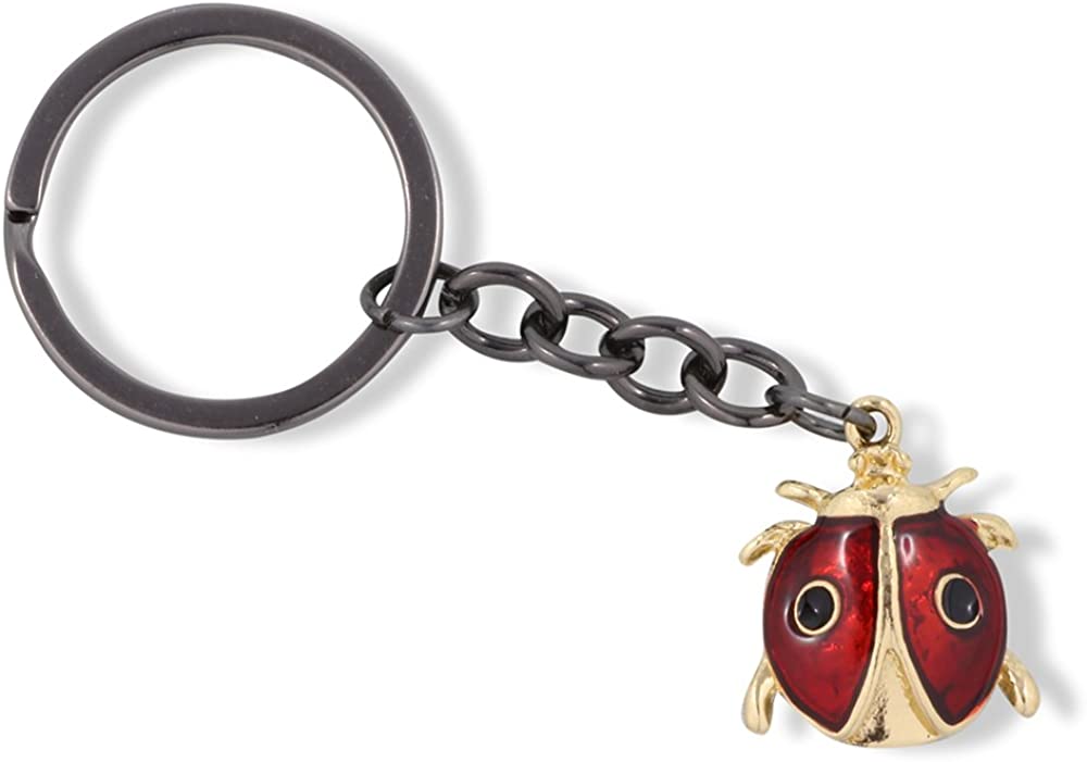 Emerald Park Jewelry Red and Gold Ladybug with Two Black Dots on Back Charm Keychain