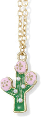 EPJ Cactus Green with Four Pearls and Three Pink Flowers on Gold Chain Necklace