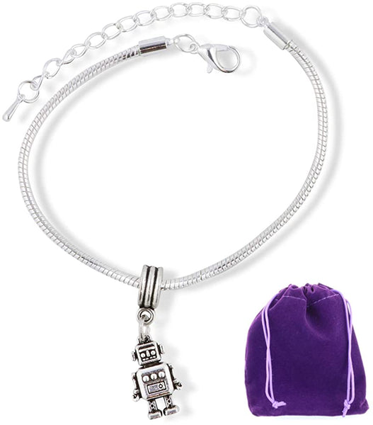 Robot Bracelet | Stainless Steel Hypoallergenic Snake Chain Charm Bracelet Robot Jewelry with Robot Charm and Robot Favors for Parties A Retro Robot Gift for Women and Men