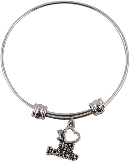 I Love My Soldier Charm Bangle Bracelet