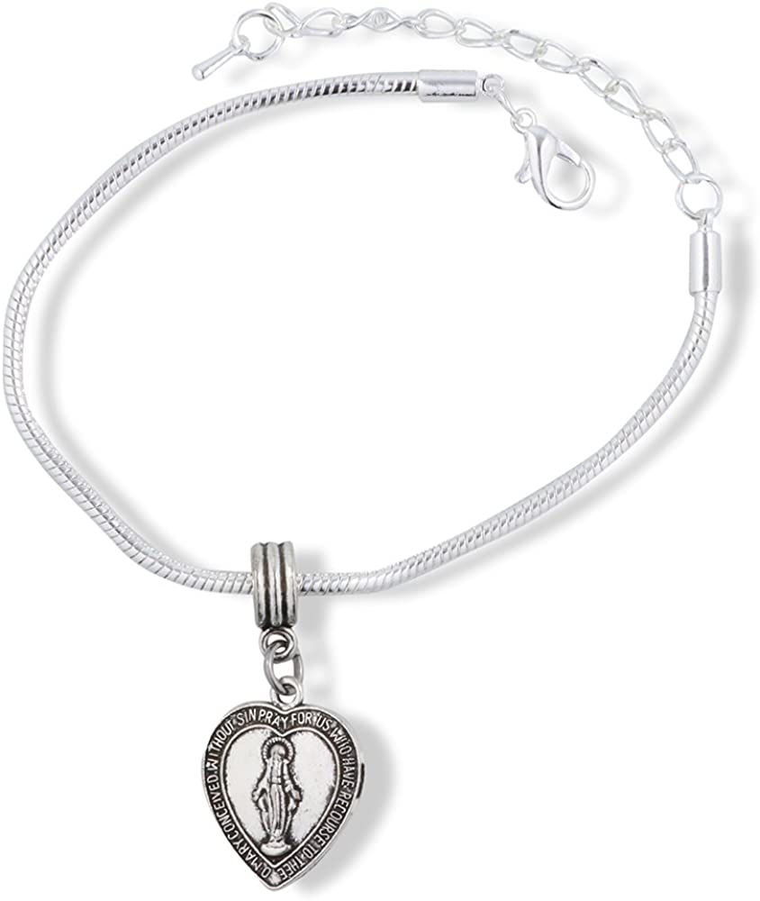 Emerald Park Jewelry Virgin Mary Pray for Us Snake Chain Charm Bracelet