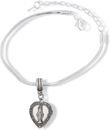 Emerald Park Jewelry Virgin Mary Pray for Us Snake Chain Charm Bracelet