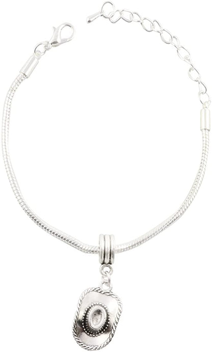 Cowboy Hat with Trim Snake Chain Charm Bracelet