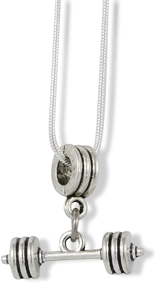 Dumbbell Necklace | Pendant Jewelry Jewlry Barbell Fitness Charm Accessories Stuff Gift for Men Women Decor Strength Weight Lifting Bodybuilding Dumbbell Gifts Small Straight Dumbbell