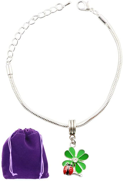 Lucky Charm | Good Luck Gifts of Ladybug and Four Leaf Clover Bracelet a Great Good Luck Bracelet and Ladybug Gifts or Four Leaf Clover Good Luck Charm Gifts for Women and Men Compatible with Pandora