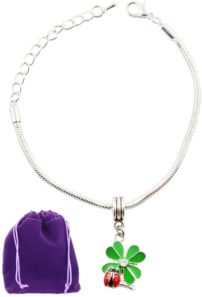 Lucky Charm | Good Luck Gifts of Ladybug and Four Leaf Clover Bracelet a Great Good Luck Bracelet and Ladybug Gifts or Four Leaf Clover Good Luck Charm Gifts for Women and Men Compatible with Pandora