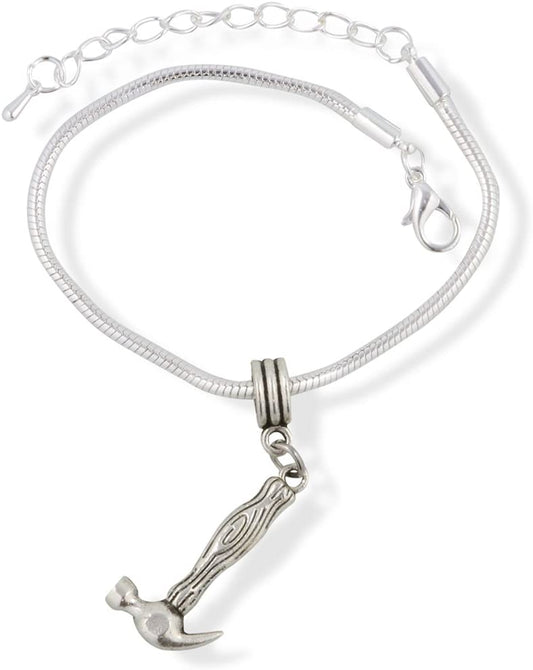 Emerald Park Jewelry Handyman Gift | Hammer Bracelet Stainless Steel Snake Chain Charm Bracelet