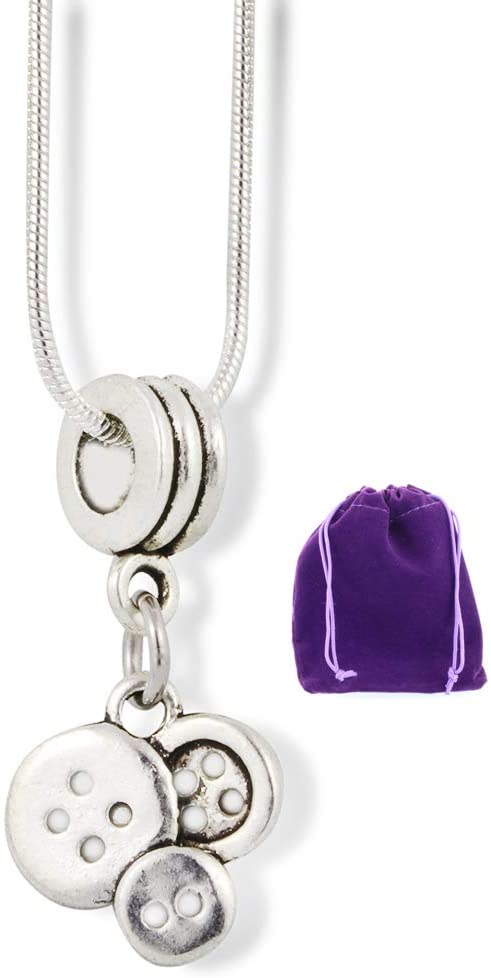 Emerald Park Jewelry Button Necklace | Sewing Charm Snake Chain Necklace