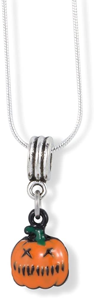 EPJ Pumpkin Orange Jack O Lantern Charm Snake Chain Necklace